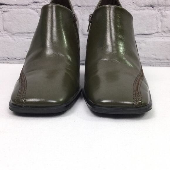 Franco Sarto Square Toe Olive Green Vegan Leather Side Zip Bootie 10M - Picture 4 of 12